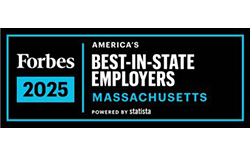 The Forbes Best-in-state Employers in Massachusetts 2025 logo.
