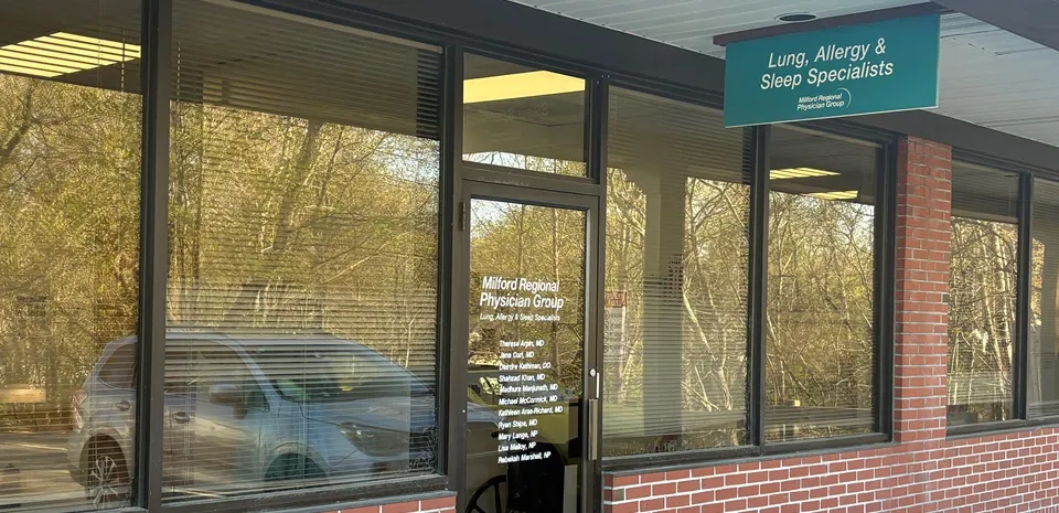 The exterior of the Lung, Allergy and Sleep Specialists building in Milford, Mass.