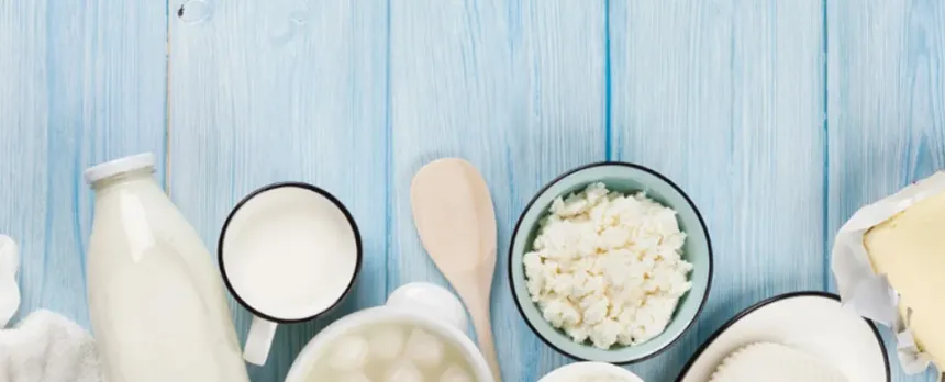dairy and milk products on blue wood